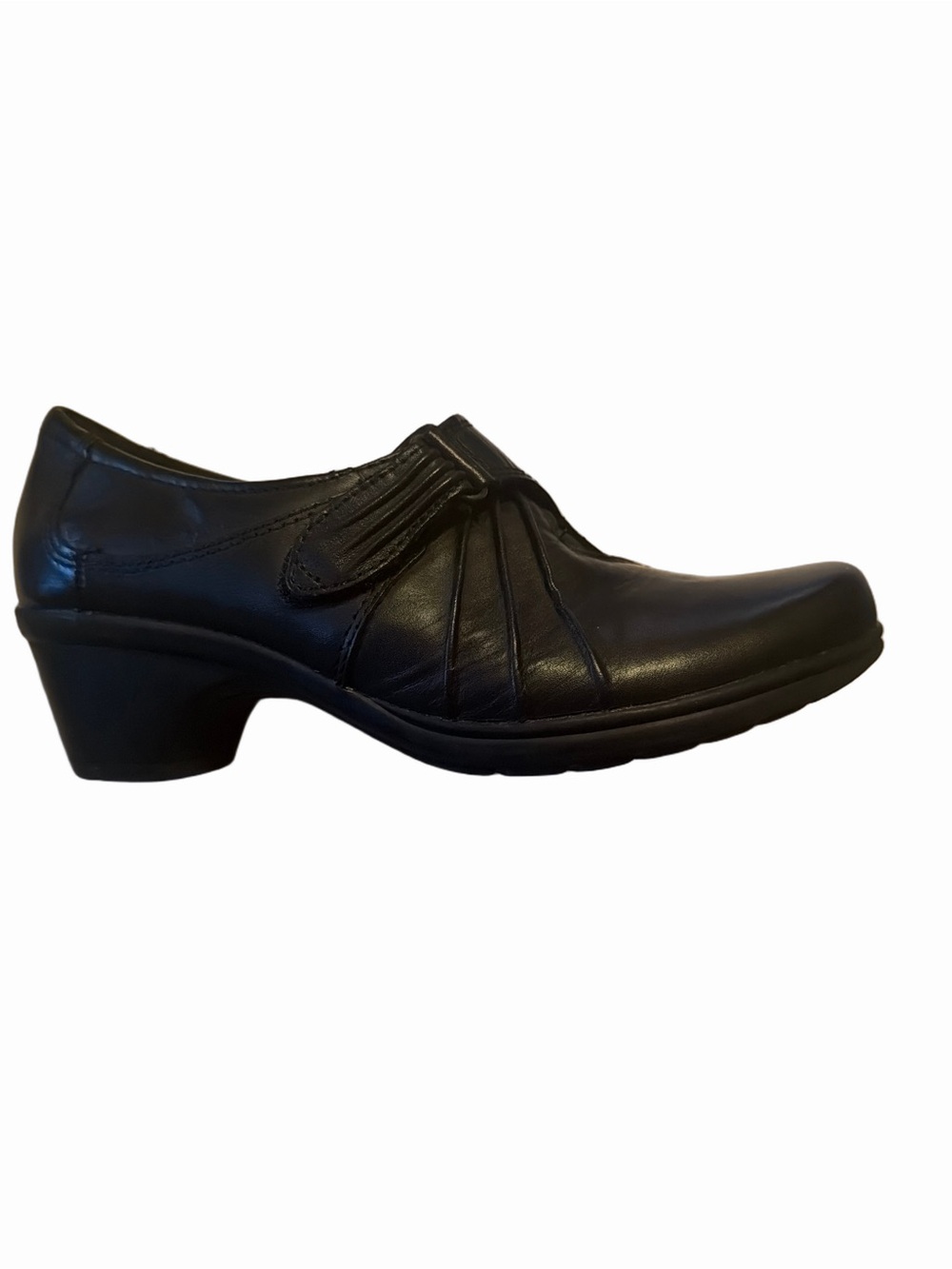 Earth Origins Black Leather Low Block Heel Slip-On
